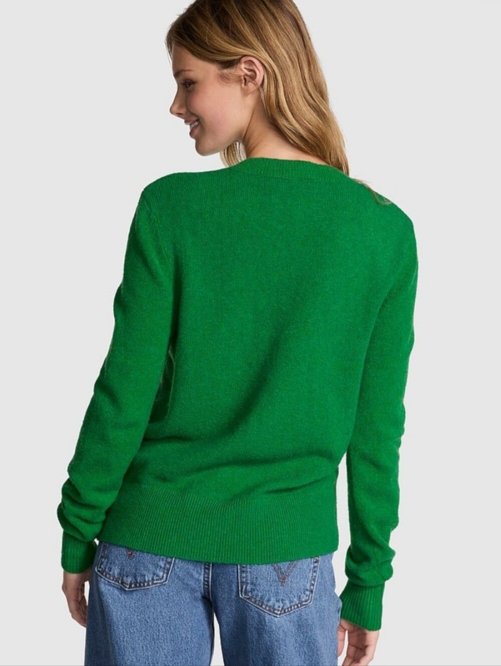 PINK Victoria's Secret Kelly Green Crewneck Sweater with "Oh What Fun" Text - Picture 6 of 7